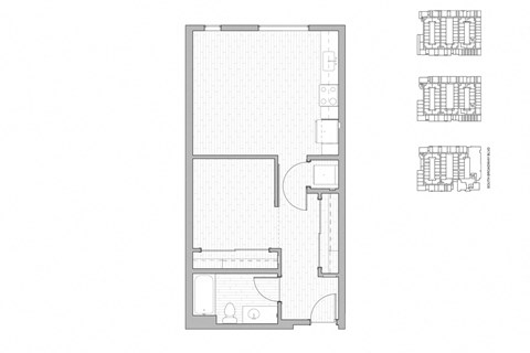 Floor plan for 1 bed, 1 bath, 643 sqft